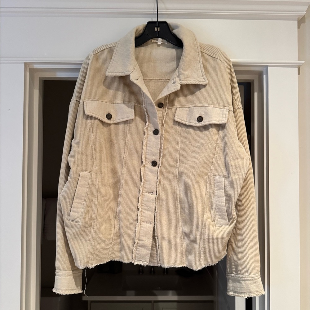 la miel corduroy raw edge tan jacket
